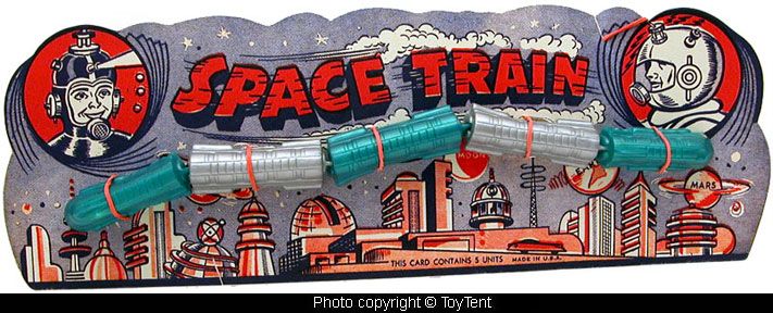 Space Train Miniature Molded Plastic Interplanetary Vehicles on Card