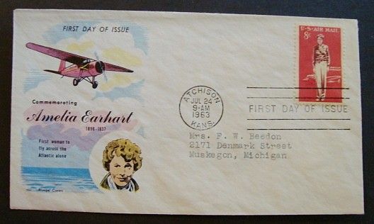 1963 amelia earhart 1898 1937 fdc fluegel cachet shipping us $ 2 75