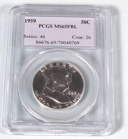 Gem 1959 P Franklin Silver Half Dollar PCGS MS 65 FBL Full Bell Lines