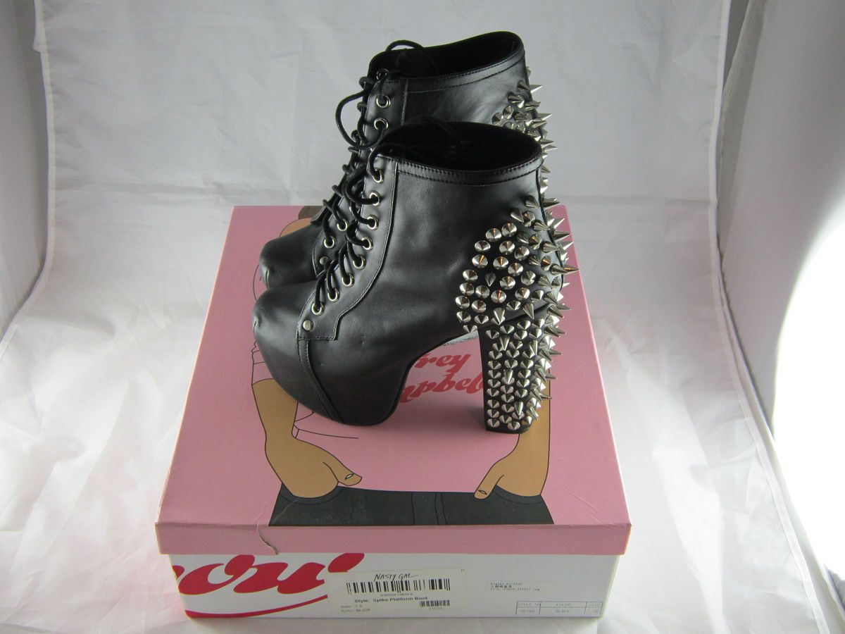 JEFFREY CAMPBELL LITA SPIKE LEATHER PLATFORM BOOTS HEELS SPIKES