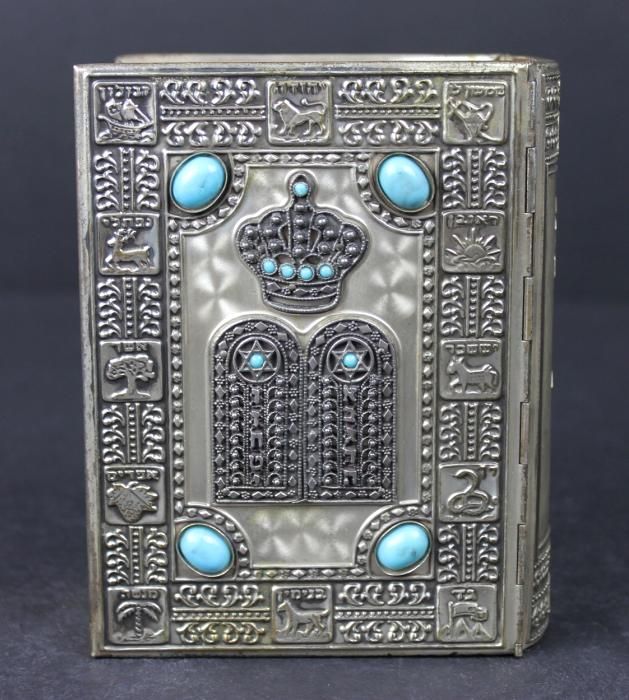  Bible w English Silver Bound Turquoise Edited M Friedlander