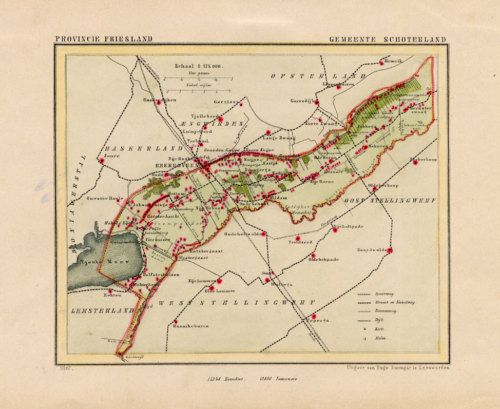 Antique Map Holland Schoterland Friesland Kuyper 1865