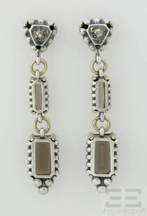  Caviar Sterling 18K Gold Smoky Quartz Garnet Drop Earrings