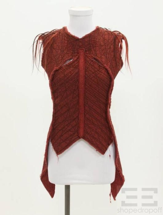 Gary Graham Burgundy Embroidered Raw Edge Asymmetrical Top Size 8