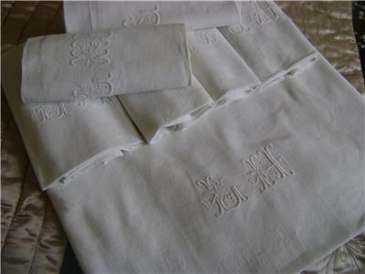  Set of French Vintage Napkins L H Monogrammed with Table Cloth