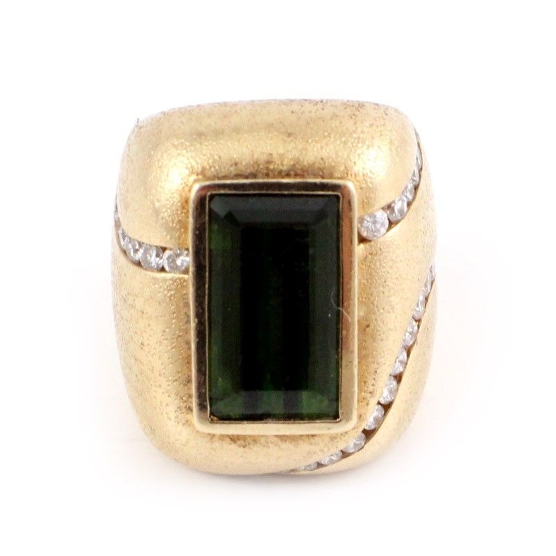 14k Yellow Gold Diamond Green Tourmaline Ring by Gauthier