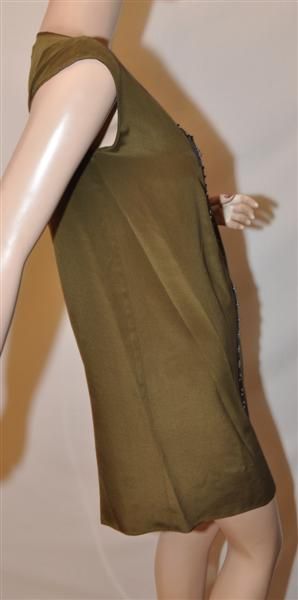 Geren Ford Satin Rivet Panel Shift Olive Dress Size XS