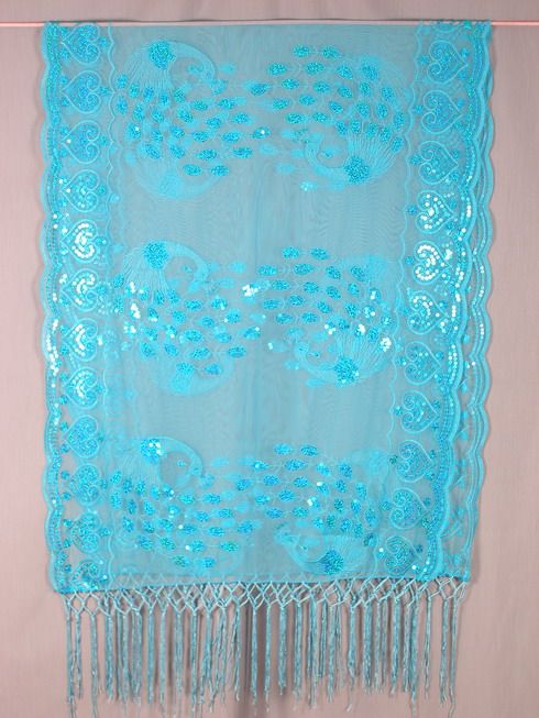 Exotic Turquoise Peacock Sequins Georgette Shawl
