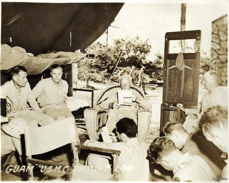 USMC Operation Guam Photo WWII Reading Relaxing