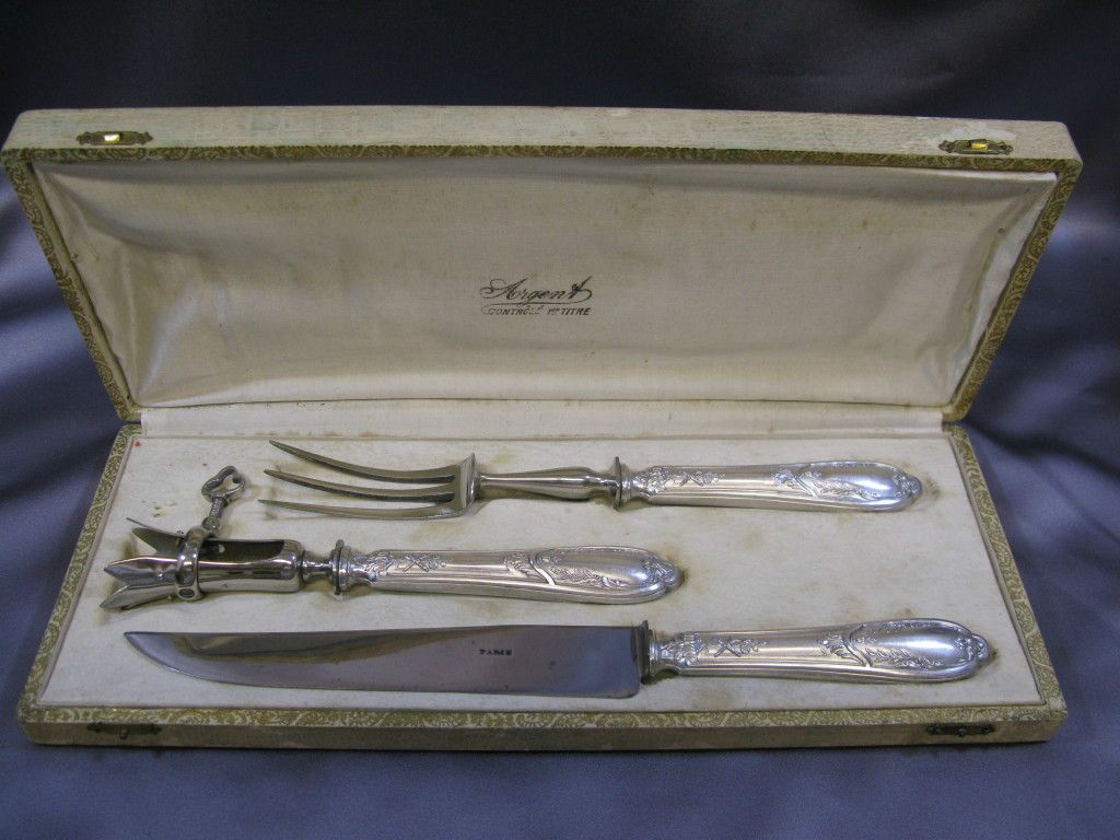 French Minerva Napoleon III 3pc Gigot Carving Set w Box