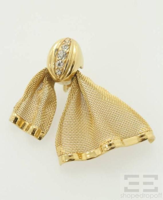 Givenchy Vintage 2pc Gold Tone Mesh Bow Necklace & Jeweled Clip On