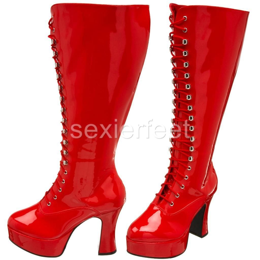 Red Pat Wide Width Platform Gogo Boot, 4. Color Red Pat. FUNTASMA