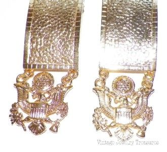  PISCITELLI Pair of 1980s Era Bold Gold Tone Shoulder Pins Eagle Design