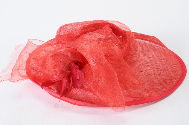 Giovannio Red Sinamay Mesh Bow Feather Flower Hat Halloween Costume $