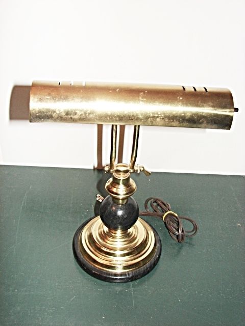 Vintage Brass Marble Double Adjusting Bankers Desk Lamp