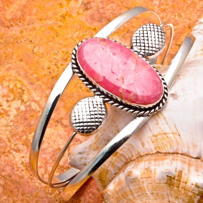 Natural Rhodochrosite Gemstone Cuff Bracelet 8 10 925 Silver Plated