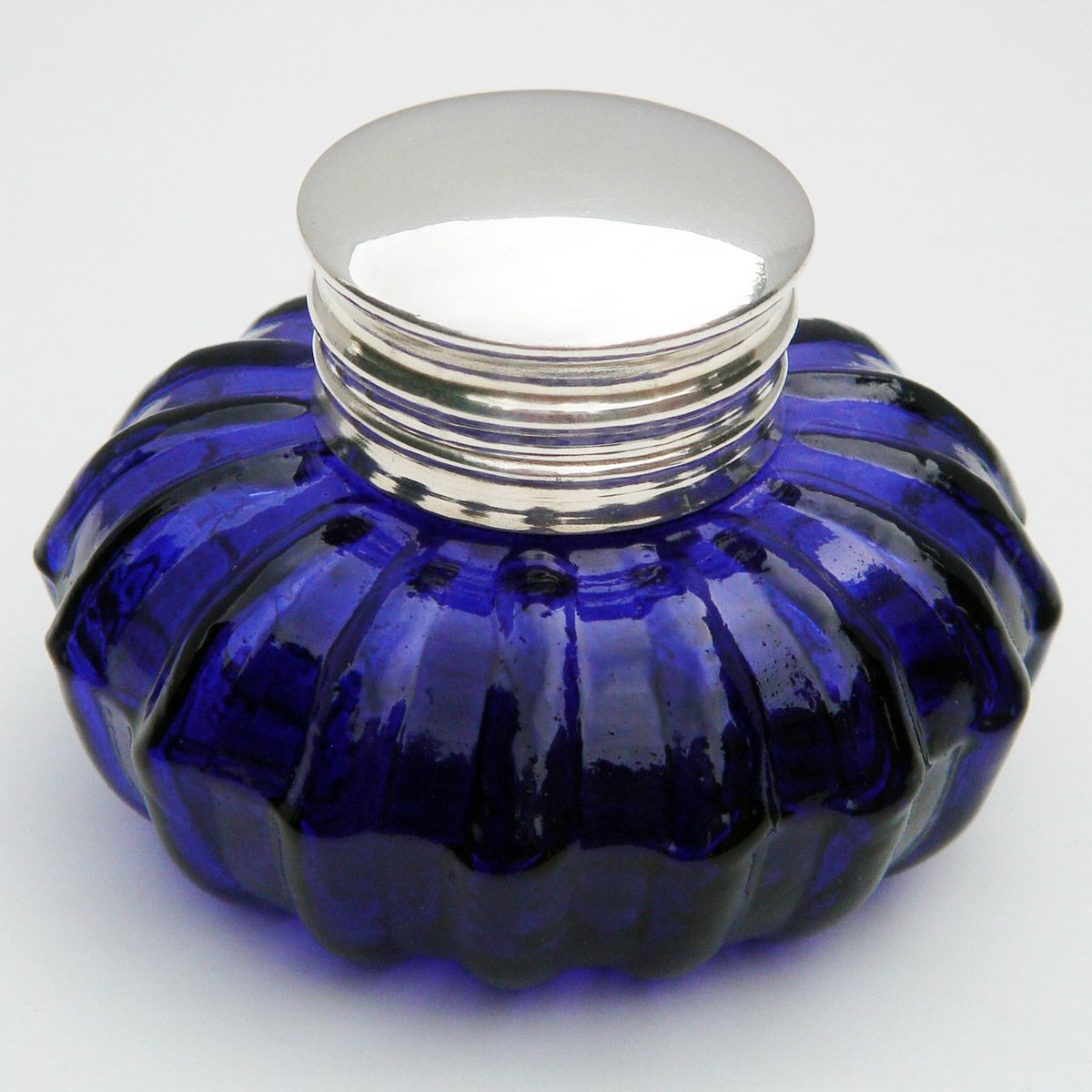 Cobalt Blue Antique Glass Desk Inkwell