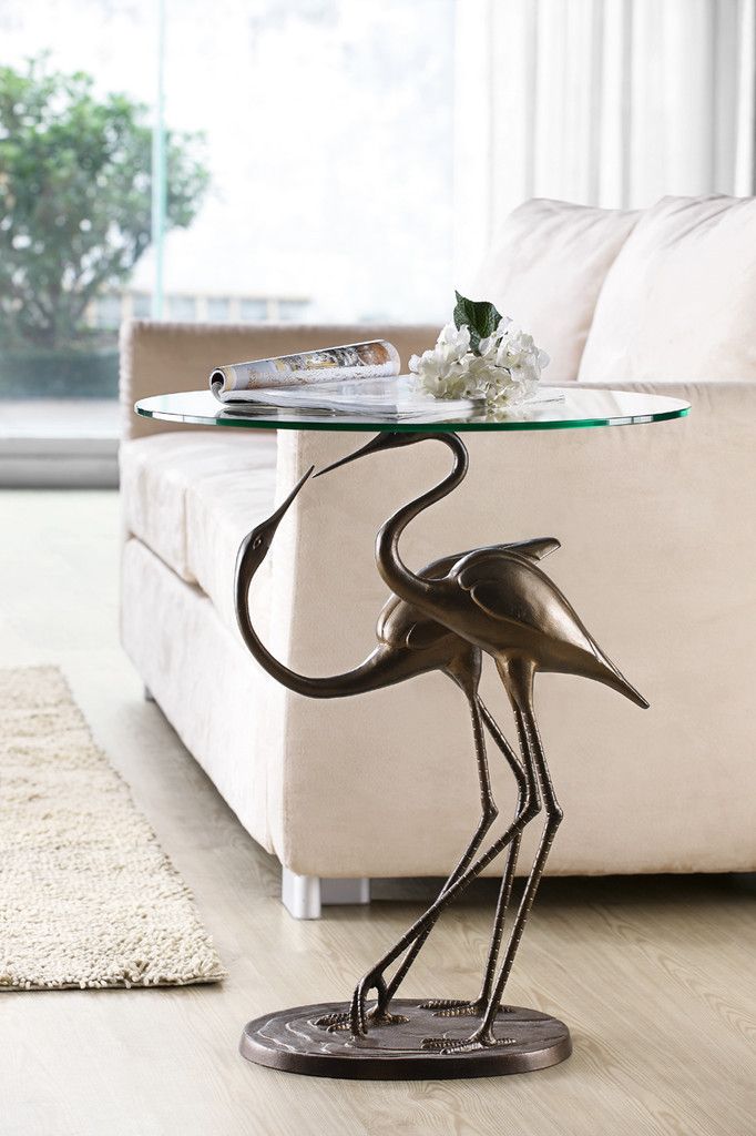 Loving Cranes Accent Glass End Table Bird Birds Nature
