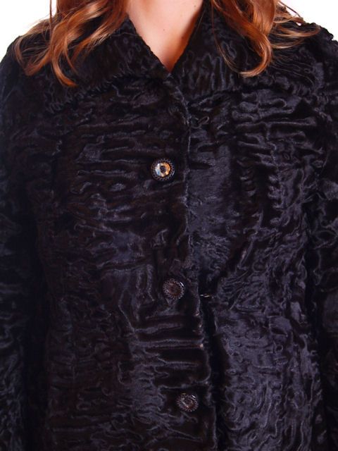  Black Persian Lamb Broadtail Fur Coat George Bernard 1970s Med