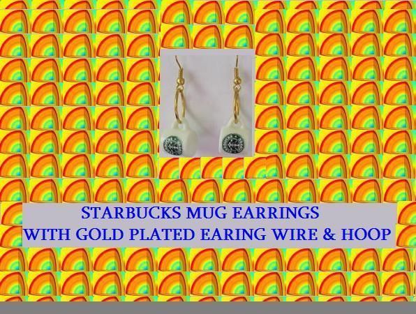 Starbucks Logo Coffe Mug Earrings Gold Plated Hoop Wire