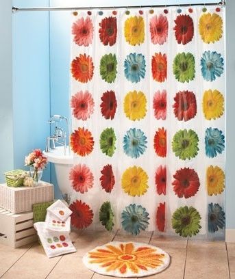 Gerbera Flower Bathroom Collection Shower Curtain Hooks Towels and Rug