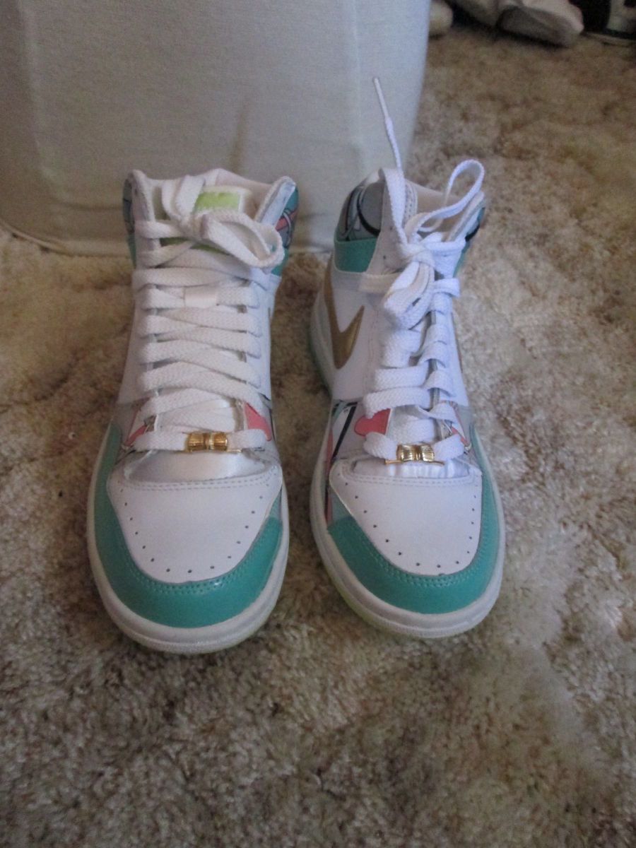 Nike Court Force White w Green Peach Gray High Tops 8M New