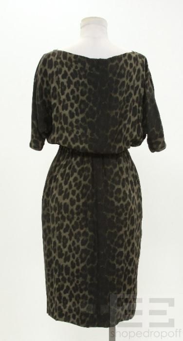 Giambattista Valli Green Black Leopard Print Silk Dress Size 38 New $