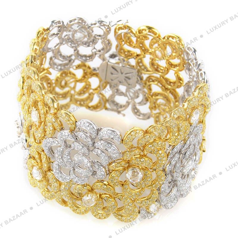 18K White and Yellow Gold Diamond Flower Bracelet