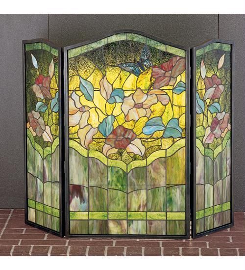 Stunning Stained Glass Butterfly Fireplace Screen Tiffany Style 40  w