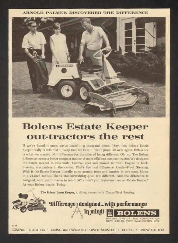 1968 Arnold Palmer Bolens Tractor Endorsement Print Ad