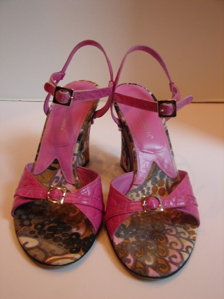 Dolce Gabbana Fuschia Crocodile Wedge Shoes Sz 38