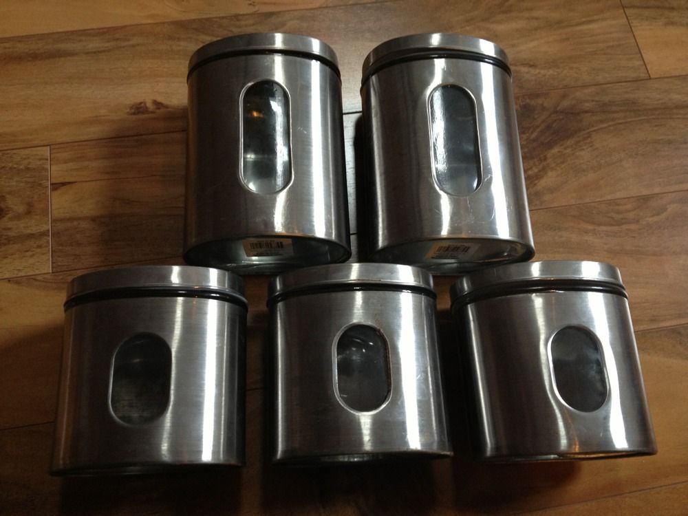 Green Eco Friendly Metal and Glass Stainless Kitchen Storage Canister