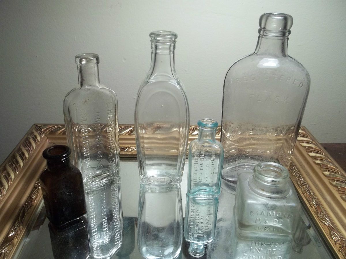   Vintage Bottle Lot 1800s Early 1900s Diamond Ink Hartshorn Pepsin