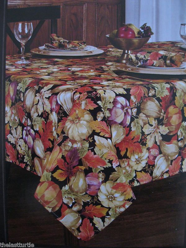 HARVEST DAWN Fall Thanksgiving Pumpkins Leaves Tablecloth ~ Napkins