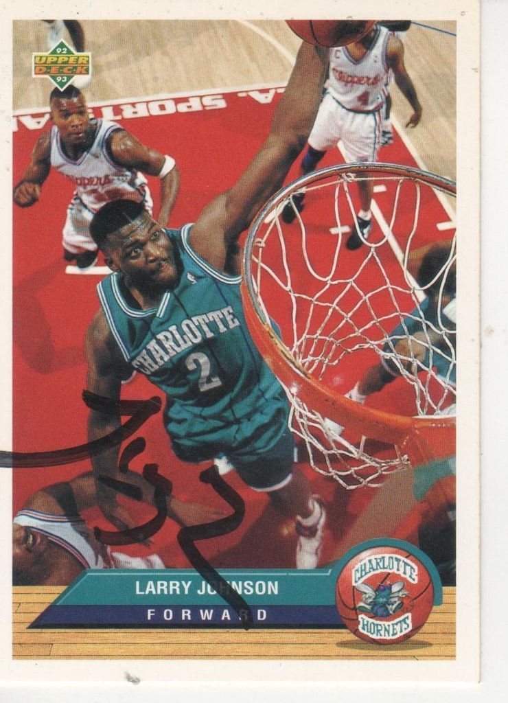 LARRY JOHNSON SIGNED 1992 93 MCDONALDS UPPERDECK #P4   CHARLOTTE