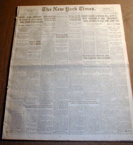 1929 NY Times Newspaper Aviator Frank Hawks US Transcontinental Flight