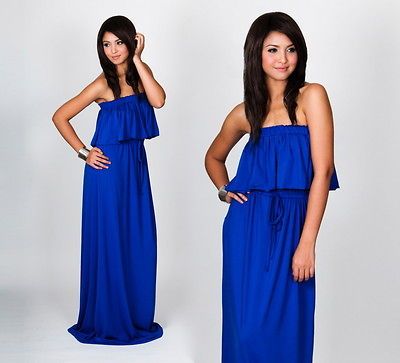 NEW Womens Sexy Cobalt Blue Strapless Shoulderless Party Evening Maxi