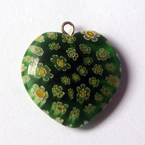 25mm Green Millefiori Glass Heart Shaped Beads Pendant Necklace