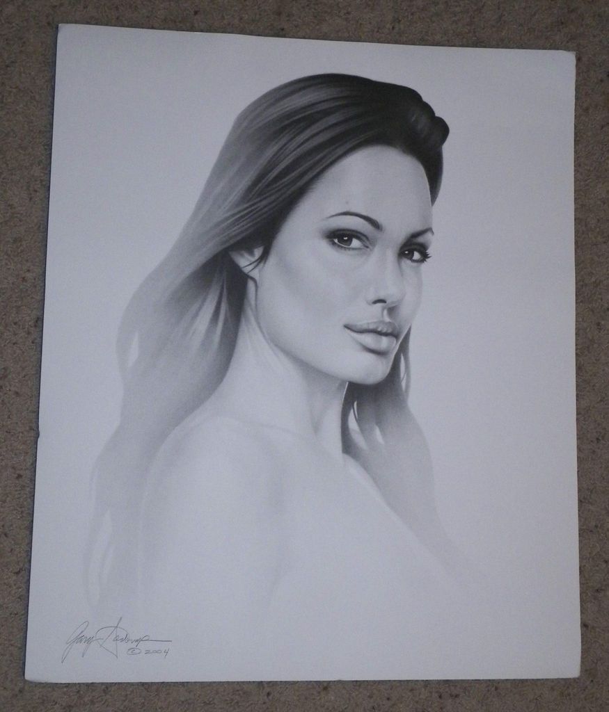  Lithograph Print Portrait Artwork ANGELINA JOLIE Charcoal Signed