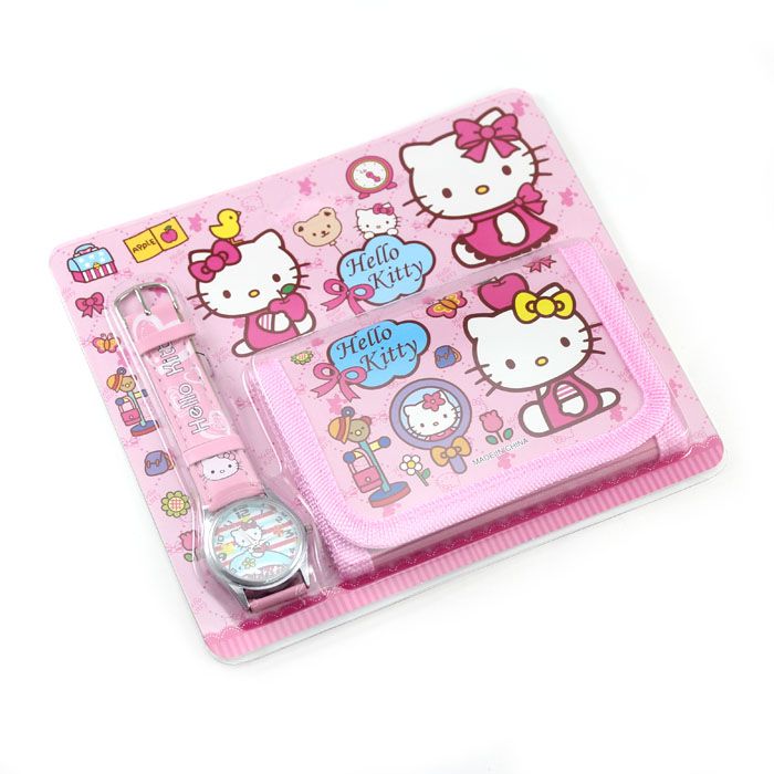  Wholesale 4pcs Hello Kitty gift set Children Cartoon watch and wallet