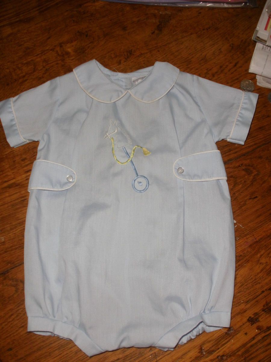  Vintage Alexis Blue Batiste Baby Boy Romper 9M