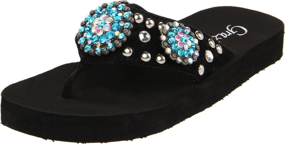 Grazie Bermuda Turquoise and Black Flip Flops