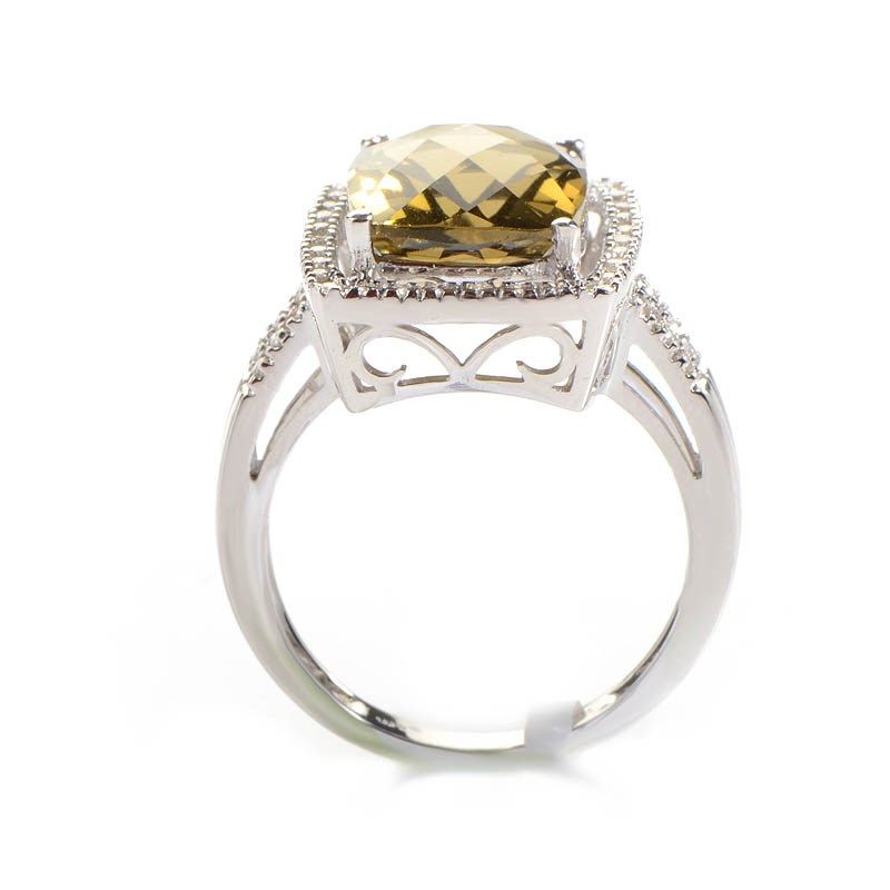 14k White Gold Diamond Green Quartz Ring