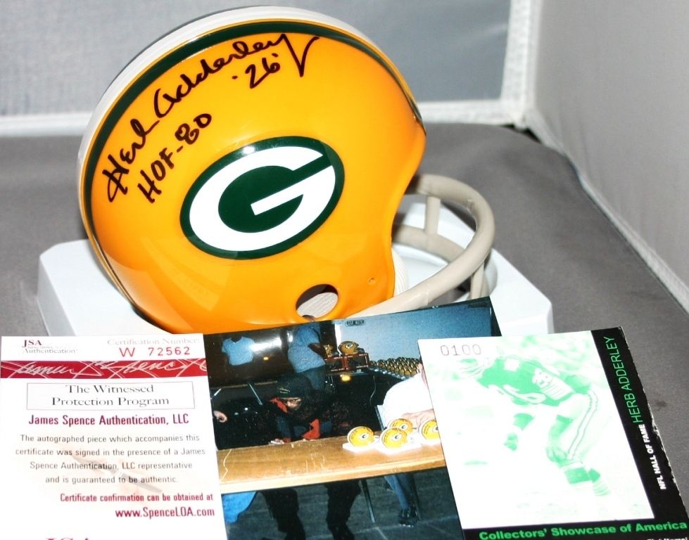 HERB ADDERLEY AUTOGRAPHED MINI HELMET GREEN BAY PACKERS HOF 1980 SB I