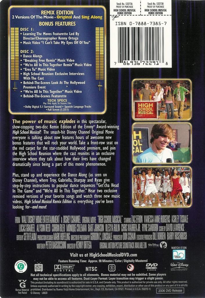 High School Musical Remix 2 Disc DVD Set 786936722918