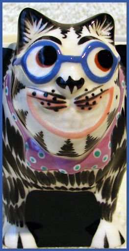 California Artist TOM HATTON Whimsical CAT w/ Blue Glasses MUG/CUP