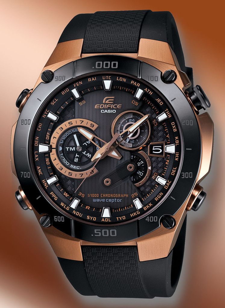 CASIO EDIFICE BLACK ROSE GOLD EQWM1100CG 1A New