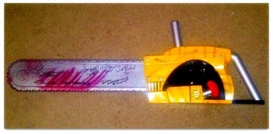 BLOODY CHAINSAW AUTOGRAPHED BY (6) STARS FROM TEXAS CHAINSAW 3D