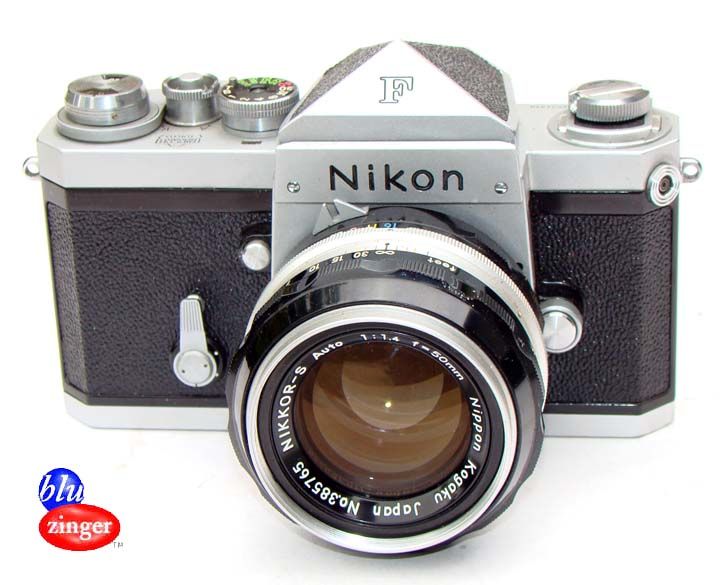 NIKON F 35mm Camera w/ NIKKOR P f=10.5cm 12.5 Lens + Case NR