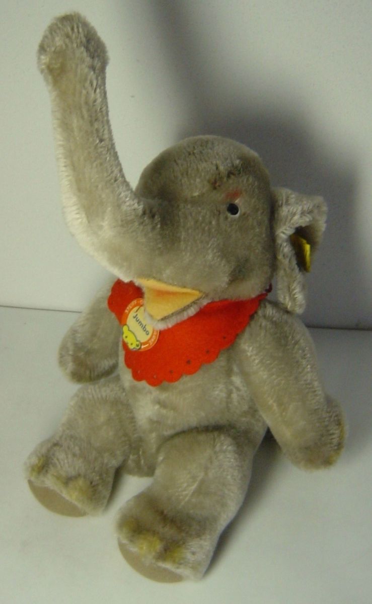 vintage 50 Steiff mohair elephant Jumbo with button + all tags